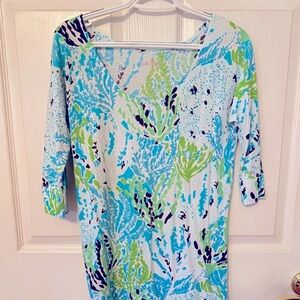 Lilly Pulitzer Dress - Tessa 3/4 Sleeve V- Neck  Multi Seaweed Samba